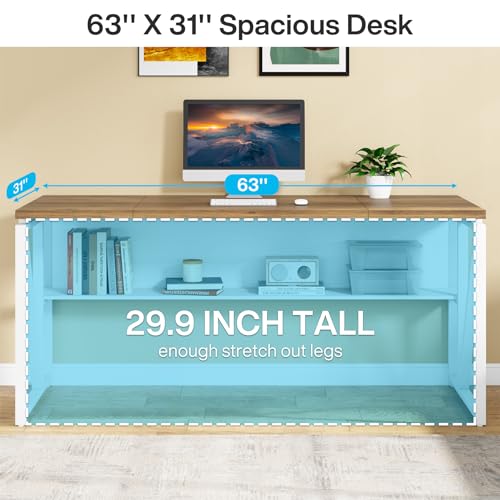 Tribesigns Office Desk with Drawers Sets, 63 inches L Shaped Computer Desk with Mobile File Cabinet,Big Executive Desk for Home Office Furniture Sets (Light Walnut, 63-inch)