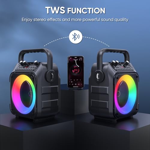 Karaoke Machine, Portable Bluetooth Speaker with 2 Wireless Microphones for Adults & Kids with Lights, Karaoke Microphone with PA System Supports USB/TF/REC/FM/AUX for Home Party Home System Packages