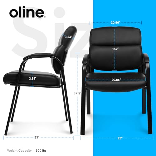 Oline Leather Guest Chair with Padded Arms, Reception Meeting Conference Waiting Room Lobby Home Desk Big and Tall Executive Office Chair, Black (4 Pack)