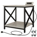 METYERRY Large Printer Stand with Power Outlet, with Storage Shelf, 2 Tier Rolling Printer Cart with Industrial Wheels, 23.6 x 23.6 Inches Printer Table for Home Office,Greige