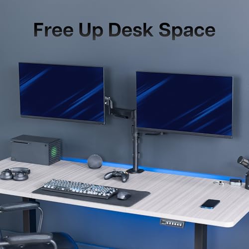 VIVO 17 to 32 inch Dual Mechanical Monitor Mount, 2 Tension Spring Arms, Adjustable Swivel, Rotation, Heavy Duty VESA Desk Stand with C-clamp, Grommet, Max VESA 100x100, Black, STAND-V002K