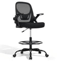 shipborne Drafting Chair, Tall Office Chair with Adjustable Footrest Ring, Standing Desk Chair with Flip-Up Armrests, Breathable Mesh High Desk Chair for Counter Height Desk, Black