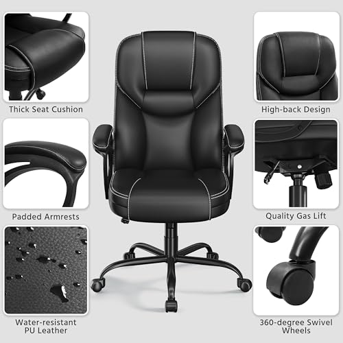 Yaheetech High Back Executive Office Chair Faux Leather Ergonomic Managerial Chair for Meeting,Large Seat,Sturdy Metal Base,Black