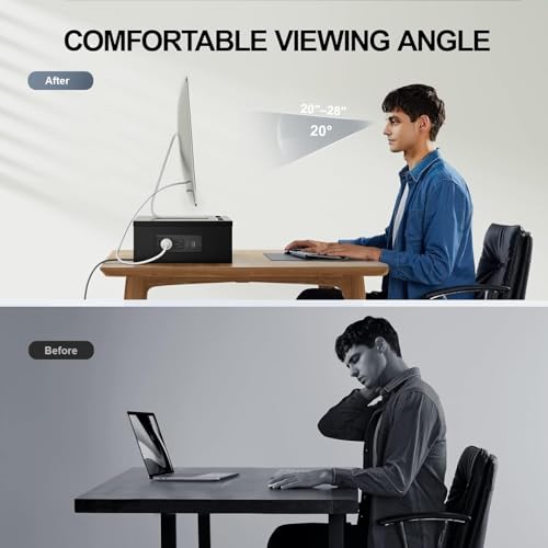 HUANUO Dual Monitor Stand -Monitor Stand with USB ports ,Adjustable Length and Angle, Dual monitor riser w/ Desktop Socket, Monitor Stand Riser for PC, Computer, Laptop (Black)
