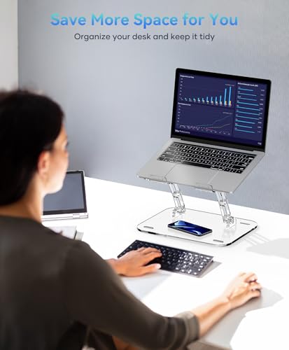 Lpoake Acrylic Laptop Stand for Desk, Adjustable Ergonomic Laptop Riser, Portable Foldable Computer Stand, Compatible with 10 to 15.6 Inches Notebook and MacBook, Clear