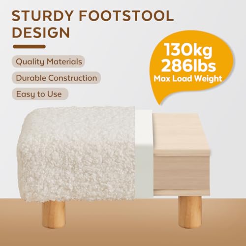 FIMIVIBI Small Foot Stool Ottoman, Sherpa Footstool Ottoman Foot Rest for Couch, Rectangle Footstools and Ottomans Small for Living Room, Entryway and Bedroom (White)