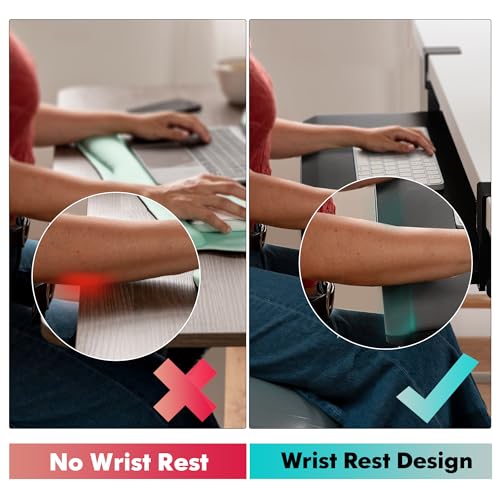 Fenge Keyboard Tray Under Desk, Pull Out Keyboard & Mouse Tray with C Clamp Mount, Sliding Keyboard Holder for Desk, 25.6 x 11.8 inch Large Slide-Out Platform Computer Drawer for Typing, Black