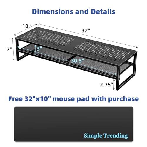 Simple Trending 2 Tier Metal Dual Monitor Stand Riser with 32"x10" Mouse Pad, Computer Desk Organizer for 2 Monitors, Laptop, Printer, TV, Black