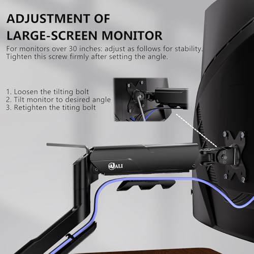 WALI Heavy Duty Single Monitor Arm for 17-49 Inch Flat Curved Ultrawide Screens, up to 33 Lbs, Adjustable Single Monitor Desk Mount for Home Office Gaming, VESA 75/100mm (GSM001XLN), Black