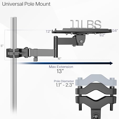 VIVO Steel Universal Full Motion Pole Mounted 9 x 7 inch Storage Shelf with Articulating Arm, Fits 1.1 to 2.4 inch Tube Diameters, Black, Mount-POLESF1