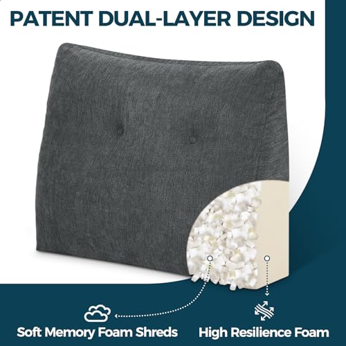 TANYOO Back Support Pillow for Recliner Soft Dual Layer Lumbar Support Pillow with Memory Foam Shreds Ergonomic Orthopedic Couch Back Cushions for Elderly Lower Back Pain Relief Dark Grey