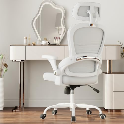 TRALT Office Chair - Ergonomic Office Chair with Back Support, Home Office Desk Chairs, 330lbs Wide Seat Big and Tall Office Chairs with Headrest, Comfy Desk Chairs (White)