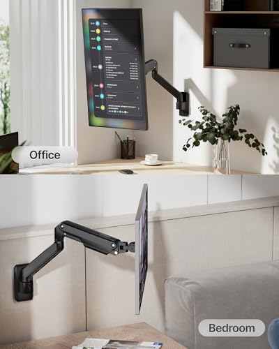 monTEK Single Monitor Wall Mount - Full Motion Wall Arm for 17–32 Inch Screens, Space Saving, Wobble-Free Mechanical Spring Holds 20 lbs, Ergonomic Height Adjustable, VESA 75x75/100x100, Black