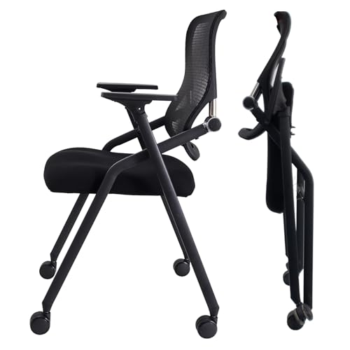 BROBRIYO PRO, Stackable & Foldable Conference Room Chairs with 2X Thick Cushion, Lumbar Support, Armrest - Mesh Bouncing Back for Office Meeting, Conference, Training Room Chair 1 Pack