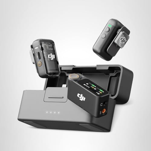 DJI Mic 2 (2 TX + 1 RX + Charging Case), All-in-one Wireless Microphone, Intelligent Noise Cancelling, 32-bit Float Internal Recording, 250m (820 ft.) Range, Microphone for iPhone, Android, Camera