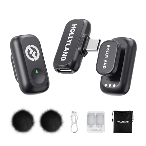 Hollyland Lark A1 Wireless Microphone for iPhone & Android, 48kHz/24-bit Studio Audio, 3-Level Noise Cancellation, 200m Range, Magnetic Mini Mic for Video Recording & Live Streaming (2TX + USB-C RX)