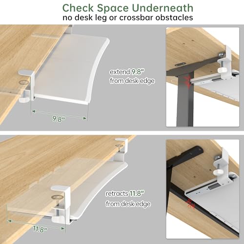 UPGRAVITY Extra Large Keyboard Tray Under Desk - Slide Out with Sturdy C-Clip Mount System, 31.5" (35.8" Including Clamps) x 11.8" Put-Out Keyboard Tray Computer Drawer for Ergonomic Typing, White