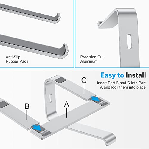 OMOTON Laptop Stand, Detachable Laptop Mount, Aluminum Laptop Holder Stand for Desk, Compatible with MacBook Air/Pro, Dell, HP All Laptops (11-16 inch), Silver