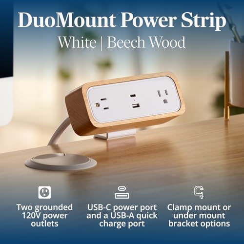 UPLIFT DESK DuoMount Desk Clamp Power Strip – USB-C & USB-A Charging Desk Power Strips with 10ft Cord, Edge Mount Hub for Home Office and Gaming Accessories (White, Beech Wood)