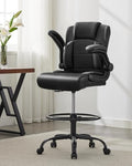 Ergonomic Drafting Chair,Tall Office Chair for Standing Desk with Flip-Up Armrests,Adjustable Foot Ring & Height, High Leather Executive Office Chair for Home,Drawing or Counter Height Use