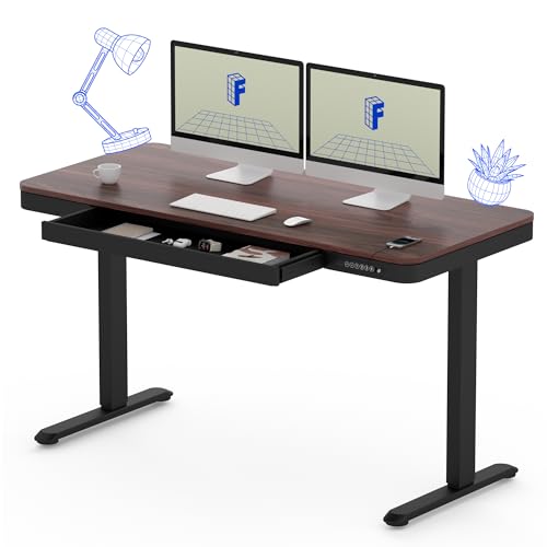 FLEXISPOT Comhar 55" Electric Standing Desk with Drawers, Quick Assembly Home Office Sit Stand Desk with Storage & USB Charging, Computer Workstation for Home Office (55" Wood, Dark Walnut/Black)