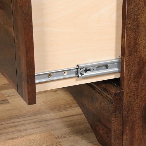 Sauder Harbor View Home Office Computer Desk with Hutch, Keyboard Tray, in Curado Cherry finish