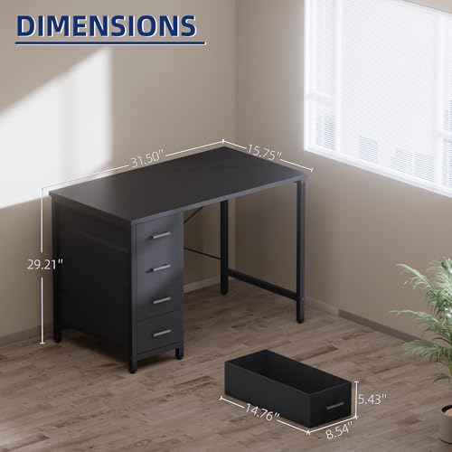 Pamray 32 Inch Computer Desk with 4 Drawers Small Office Desk for Home Bedroom Study Writing Simple Modern Computer Table Pink