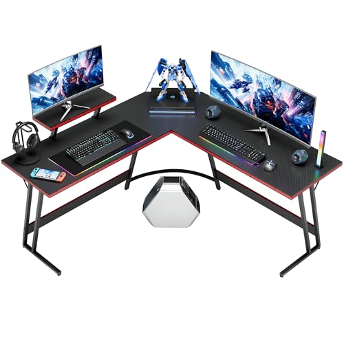 Homall L Shaped Gaming Desk Computer Corner Desk PC Gaming Desk Table with Large Monitor Riser Stand for Home Office Sturdy Writing Workstation (Black, 51 Inch)