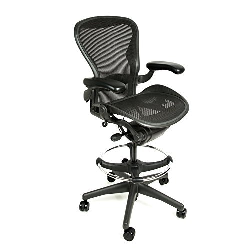 Herman Miller Aeron Drafting Stool Size B with After Market Drafting Ring, Aluminum