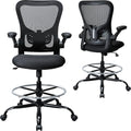 Drafting Chair, Ergonomic Tall Office Chair for Standing Desk, Counter Height Desk Chair with Adjustable Padded Armrests and Footrest Ring Standing Desk Chair Adjustable Height with Lumbar Support