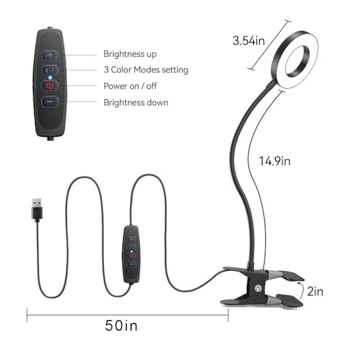 GARMESE LED Desk Lamp Clip on Light with 3 Color Modes 10 Brightness Ring/Clamp Light 360° Adjustable Neck Dimmable Eye Protection Desk Lamps for Home Office