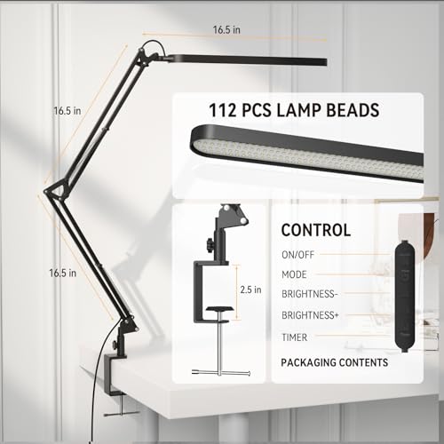 SKYLEO Desk Lamp for Home Office, Eye Comfortable LED Desk Light for Long Hours, Adjustable Swing Arm with Memory Function, Black