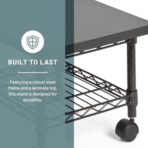 Safco Onyx Rolling Cart Printer Stand, Under-Desk Mobile Utility Table for Home Office with Steel Shelf, Black