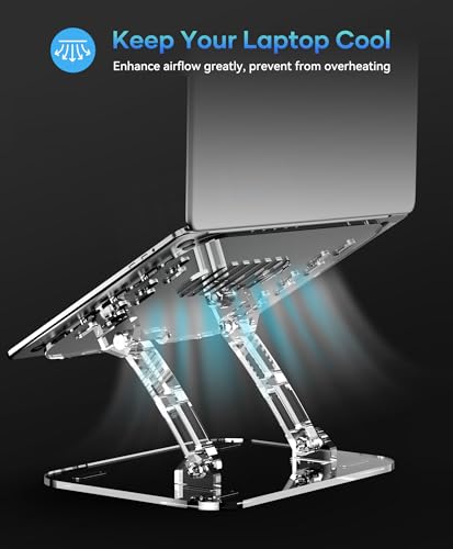 Lpoake Acrylic Laptop Stand for Desk, Adjustable Ergonomic Laptop Riser, Portable Foldable Computer Stand, Compatible with 10 to 15.6 Inches Notebook and MacBook, Clear
