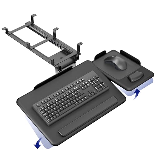 VIVO Adjustable 27 x 12 inch Under Desk Keyboard Tray with 2-Part Tilting Design, Ergonomic Under Table Mount with Padding, Black, Mount-KBTM1