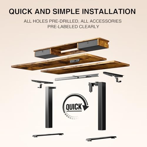 Veken 47.2"×27.6" Standing Desk with Storage Drawers, Adjustable Height Computer Table with Monitor Shelf, Home Office Desk for Study, Gaming, Workstation, Brown