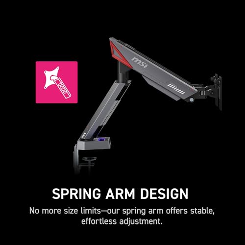 MSI MPG MT161DR - Premium RGB Dual Monitor Stand Arms, 17-38" Support, VESA Compatible, Adjustable Spring Assisted Mount, 35.2 lbs per Screen Capacity, Clamp & Grommet, Quick Release Plate - Black
