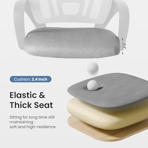 OLIXIS Office Desk Chair - Ergonomic Mid Back with Lumbar Support & Rocking Mode, Height Adjustable with Fixed Armrest, for Home, Computer, Gaming, Conference, Meeting Room, 360° Swivel, Grey, 2 Pack