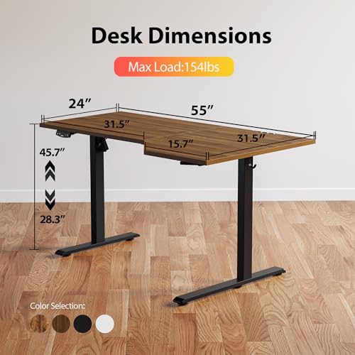 Agilestic Electric Standing Desk, Height Adjustable Desk, 55 x 32 Inch Sit Stand up for Work Office Home, L Shaped Ergonomic Rising Computer Table with Memory Preset, Dark Walnut