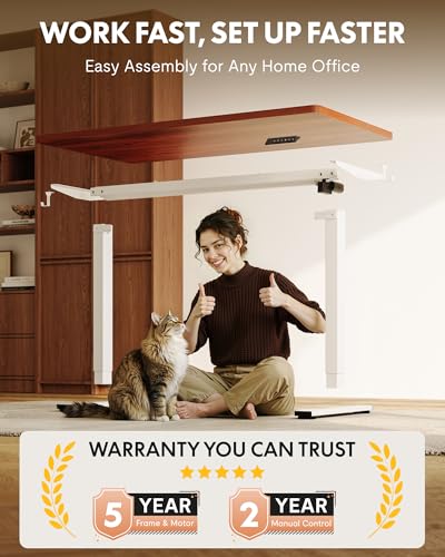 FLEXISPOT EN1 One-Piece Standing Desk with 1-Inch Thick Seamless Desktop, 55"x28" Electric Height Adjustable Desk for Home Office, Multi-Monitor Setups & Easy Assembly, Mahogany