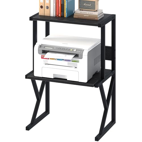 aboxoo Desktop Printer Stand with 3 Tier Wood Storage Shelves,Under Desk Printer Table,Multi-Purpose Home Office Desk Organizer for Fax Machine, Scanner (Black)