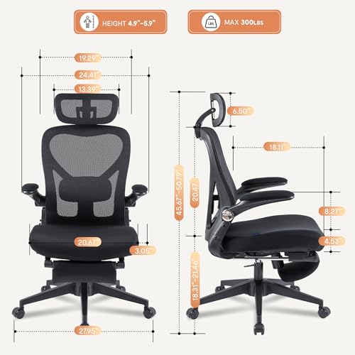 FLEXISPOT Foldex Office Folding Chair, Ergonomic Chair for Small Spaces with Lumbar Support, Flip-up Armrests, 3D Headrest, Desk Chairs with Footrest for Work,Video Game Black