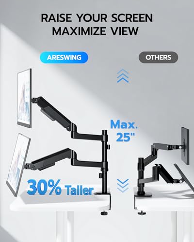 ARES WING Dual Monitor Mount - Ultrawide Monitor Arm for 40 34 32 27 Inch Heavy Duty Curved Screen Up to 26.4 lbs with Clamp/Grommet Desk Mount, 75/100 Vesa Mount, Black