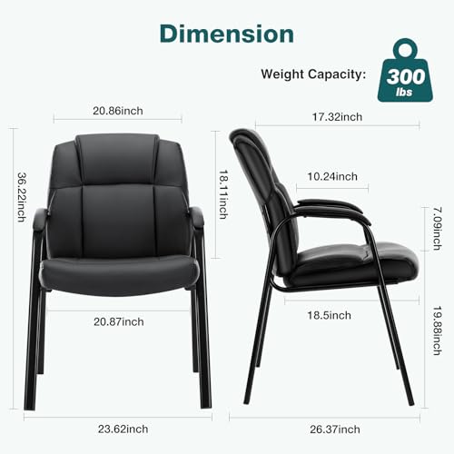 OLIXIS Waiting Room Chairs Set of 4, Leather Office Desk Reception Guest Stationary Side Chair with Padded Arms for Home Conference Lobby Area Meeting Church Medical Clinic Elderly Student