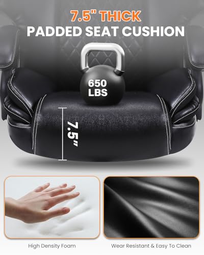 BOSMILLER 650lbs Large Big and Tall Office Chair for Heavy People with Adjustment Lumbar Support, Comfy Padded Heavy Duty Leather Executive Office Chair with Quiet Rubber for Adults 8 Hours Daliy Work