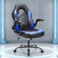 OLIXIS Computer Gaming Chair - PU Leather Ergonomic Lumbar Support with Flip-up Armrest and 360° Swivel Wheels, Height Adjustable Task Home Office Desk Video Racing, Black and Blue