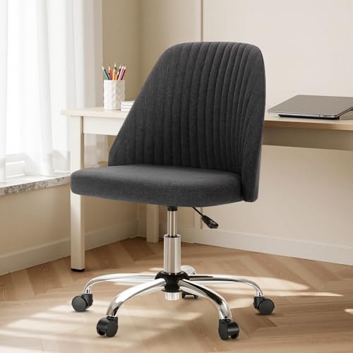 DUMOS Office Chair, Comfy Desk Chair Rolling Vanity Swivel Task Chairs with Wheels, Wide Seating Armless Height Adjustable Computer Chairs for Home,Bedroom,Student,Adults, Graphite