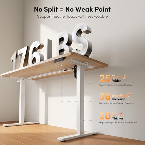FEZIBO One-Piece Standing Desk, 48"x24" Seamless Tabletop Electric Height Adjustable for Home Office, Study Rooms & Multi-Device Workstations, Maple