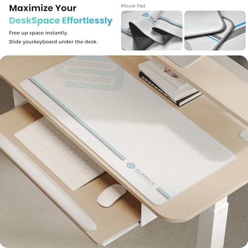 EUREKA ERGONOMIC 55 Inch L Shaped Electric Standing Desk, Height Adjustable Computer Gaming Desk with Keyboard Tray, Mouse Pad, Home Office Work, Maple Wood, Left Side