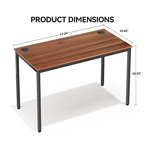 EUREKA ERGONOMIC 47 Inch Teak Home Office Computer Desk, Simple Modern Sturdy Work Study Writing PC Gaming Table for Large Space Adults Teens Kids Sewing Bedroom Kitchen Dinning Room, Black Metal Legs